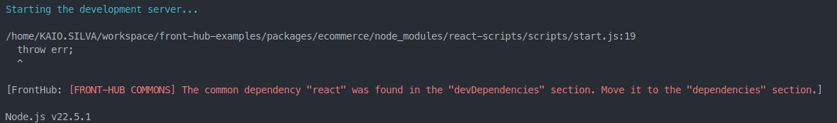 Build error for development because detected common dep in devDependencies