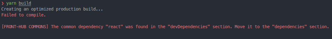 Build error for production because detected common dep in devDependencies